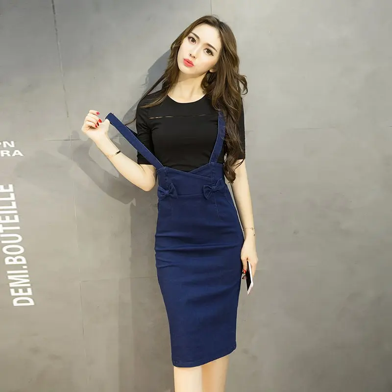

NEW HIGH QUALITY women sexy female demin spring dress lady regular bow tie solid sleeveless pencil dress dresses brand