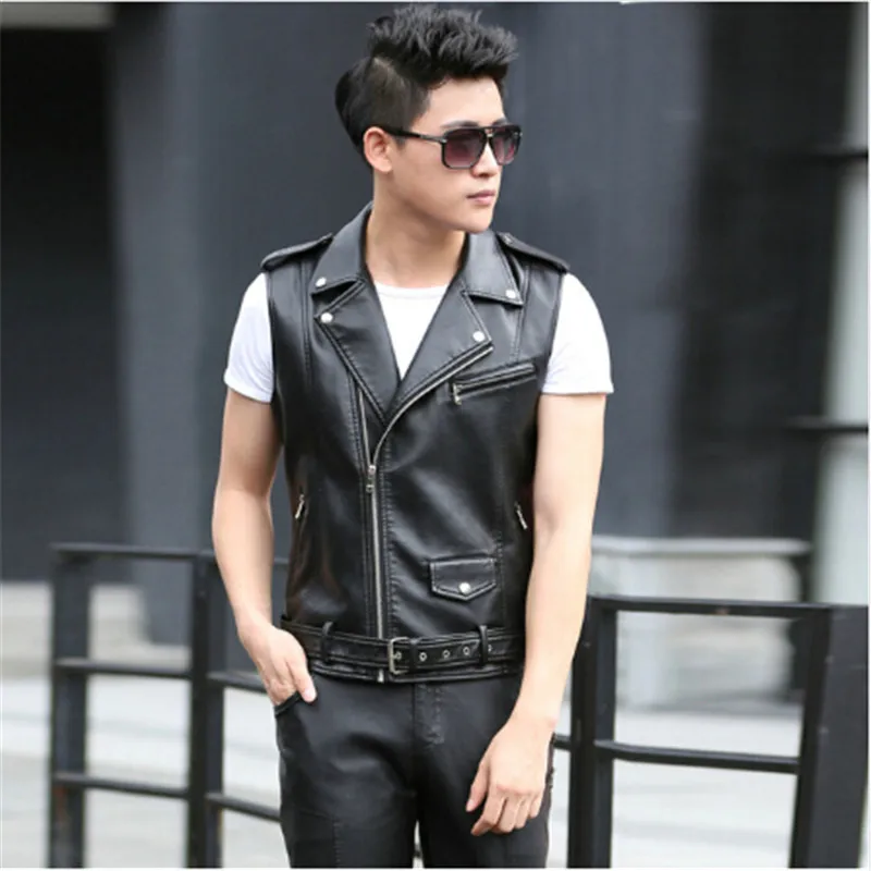 2018 Мужской кожаный байкерский жилет с плечевыми эполетами мужской из