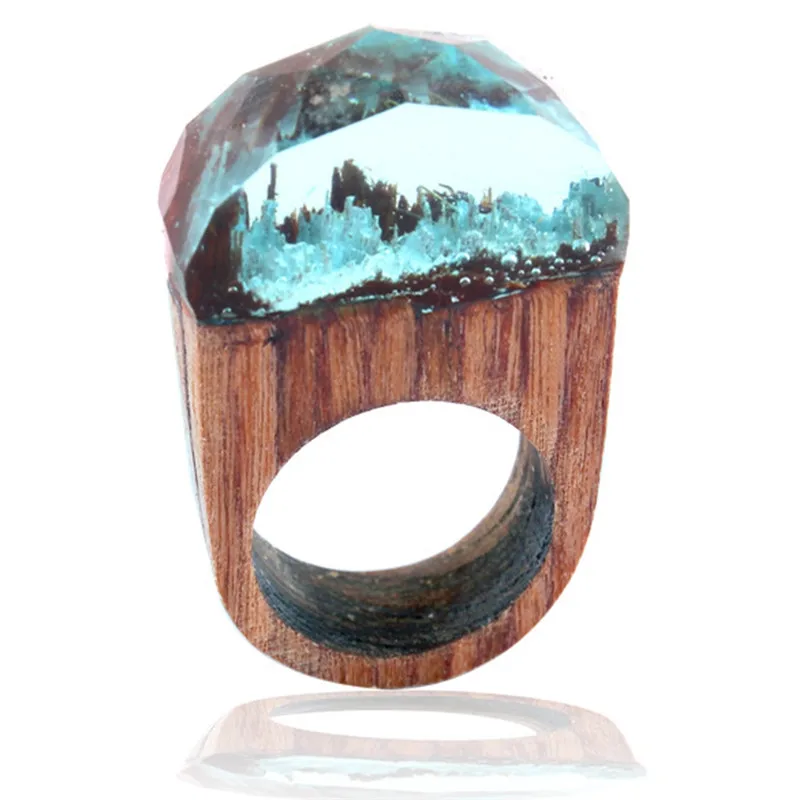 

PINKSEE 1PC Handmade Wood Resin Ring With Magnificent Fantasy Secret Magic Landscape Punk Wooden Rings For Women Men Jewelry