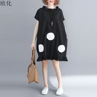 4xl 5xl 6xl polka dot dress women large size vintage stand collar dress ladies short sleeve cotton midi dresses robe femme 2021