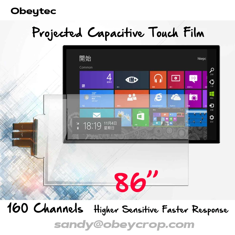 Obeytec 86 &quotпрозрачный сенсорный экран из фольги USB интерфейс без драйвера 10 точек