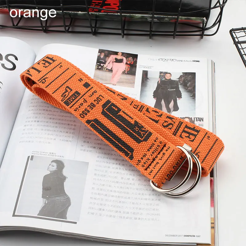 Оранжевый Fashion Long Canvas Belt For Unisex Literary Wind Letter Print Belts Trend Student Harajuku Wild Jeans Belt Double D Ring Belts - Цвет: Оранжевый