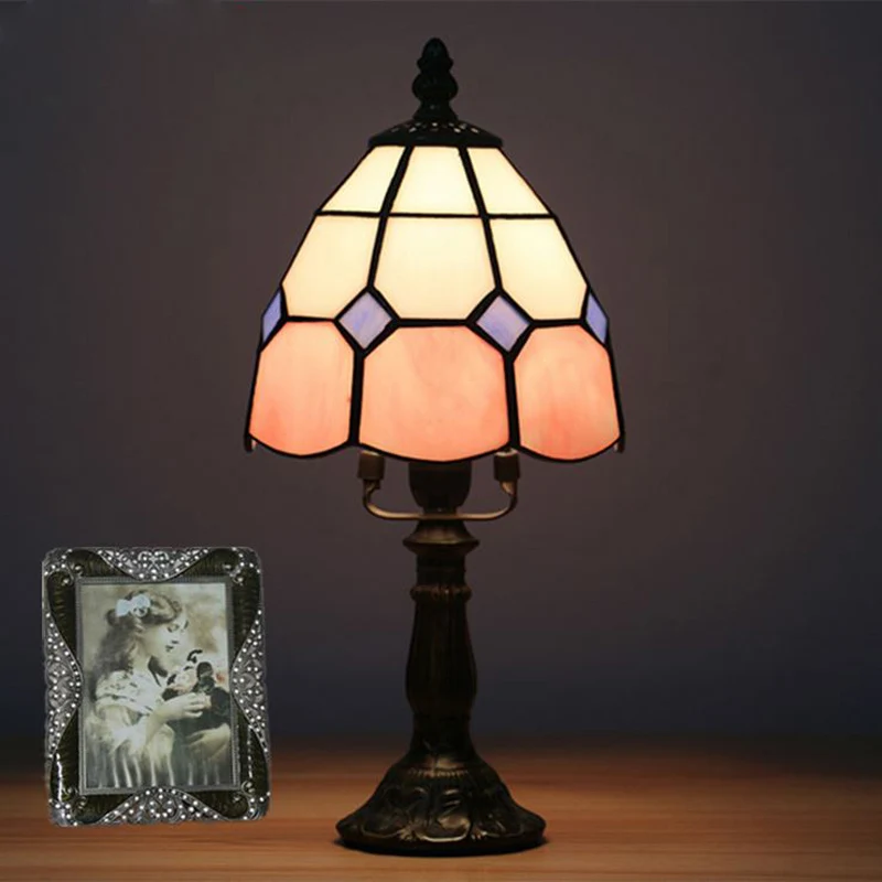 Розовый Tiffanylamp Классическая E14 многоцветная настольная лампа в стиле Тиффани для спальни, гостиной, церкви, стекла, высокое качество - Цвет абажура: Розовый