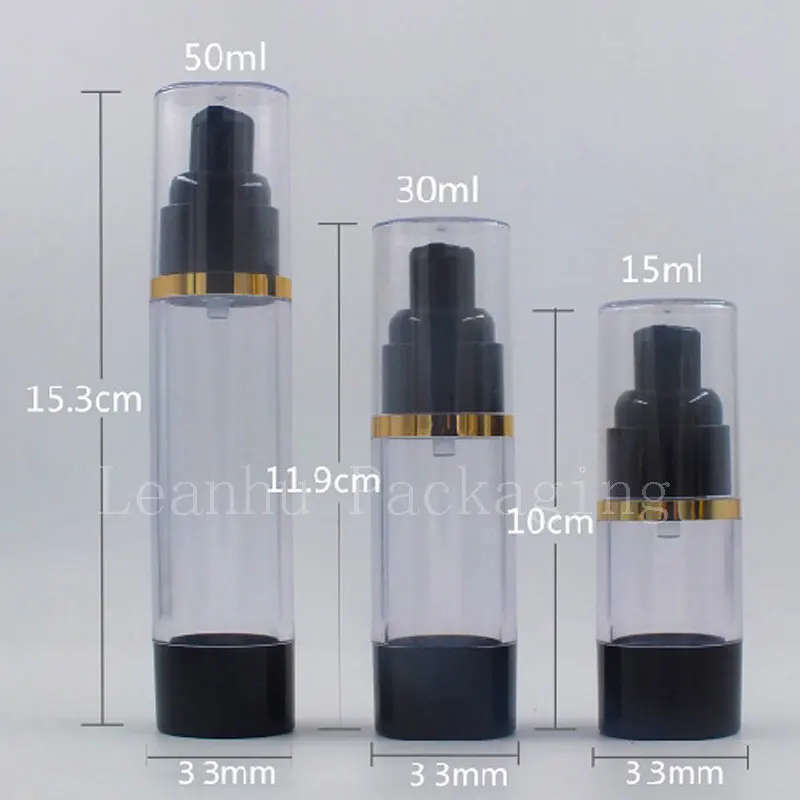 24X15ml 30ml 50ml Black Airless Bottle Cosmetic Lotion Cream Pump Small Travel Skin Care Cream Container Press Dispenser Bottles