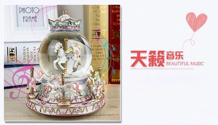 Мигающий светодиодный светильник карусель из смолы музыкальная шкатулка в виде хрустального шара для детей, девочек, на День святого Валентина, подарок на день рождения, игрушка для свадьбы, домашнего декора, ремесла