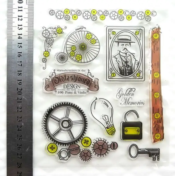 Scrapbook DIY Photo Album Card Rubber Chapter Transparent Seal Retro gear bike rims Clear Stamp 56 | Дом и сад