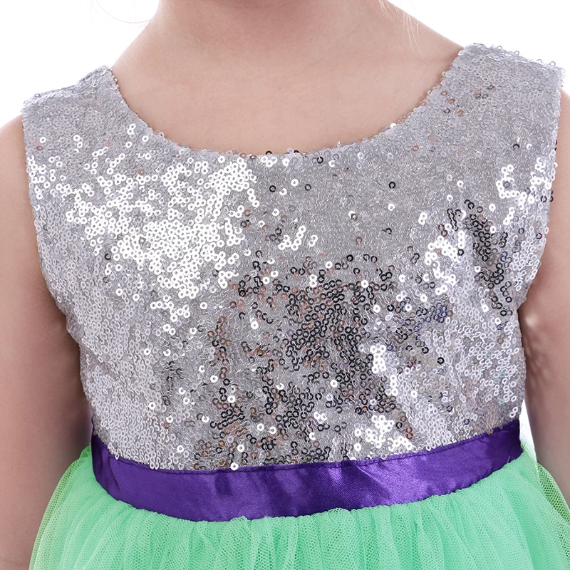 Kaiya Angel Princess Wedding Party Girls Dress Summer Sleeveless White Sequins Apple Green Mesh Purple bow Spring clothes | Детская