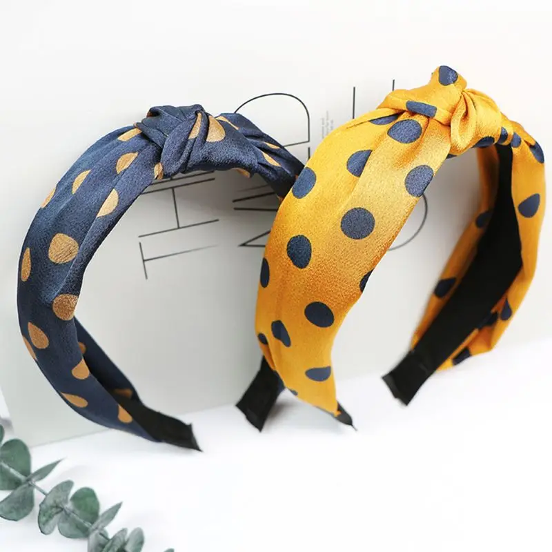 Женский обруч в крупный горошек с принтом шелковистая ткань обернутые волосы