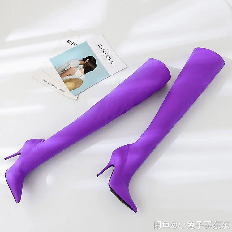 Высокие эластичные носки выше колена; высокие сапоги выше колена - Цвет: purple without fur