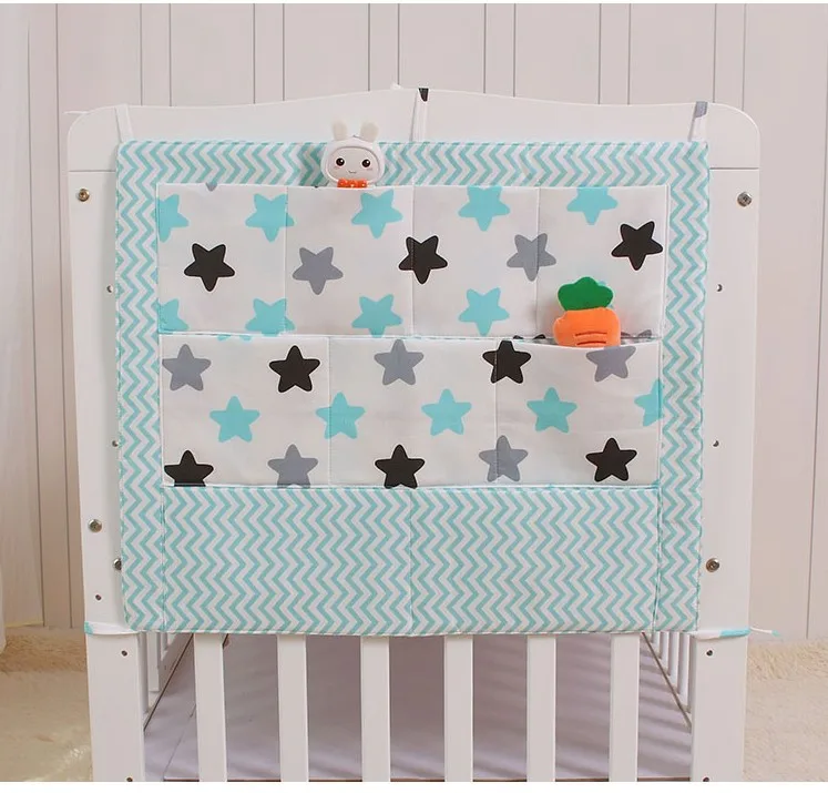 NO13 Grey Cotton Baby Bed Hanging Storage Bag Newborn Crib Diaper Organizer Toy Diaper Pocket for Baby Bedding Set Nursery 50*60CM - Цвет: NO13