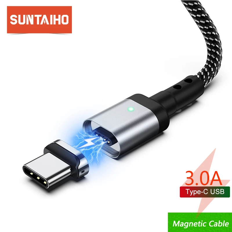 Магнитный usb кабель Suntaiho type c 3A для быстрой зарядки Samsung Galaxy S10 S9 S8 Xiaomi mi 9 Redmi note 7