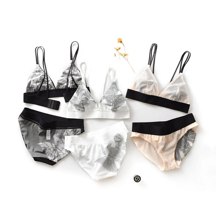 TERMEZY Women Lace Sexy Underwear Embroidery Lingerie Set Thin Transparent Ultra-thin Temptation Push Up Bra And Briefs Set