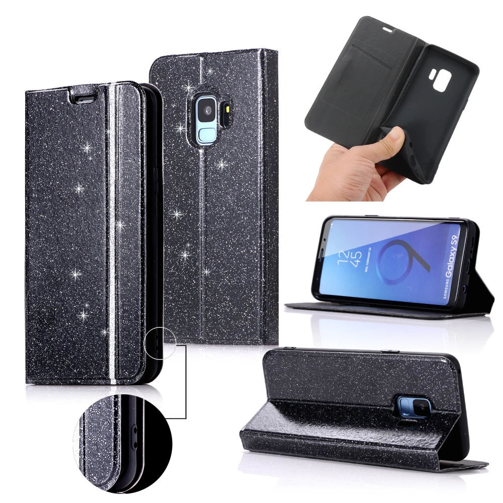 Магнитный блестящий чехол книжка с бумажником для samsung Galaxy S9 S8 Plus Note 9 Phone Чехол iPhone