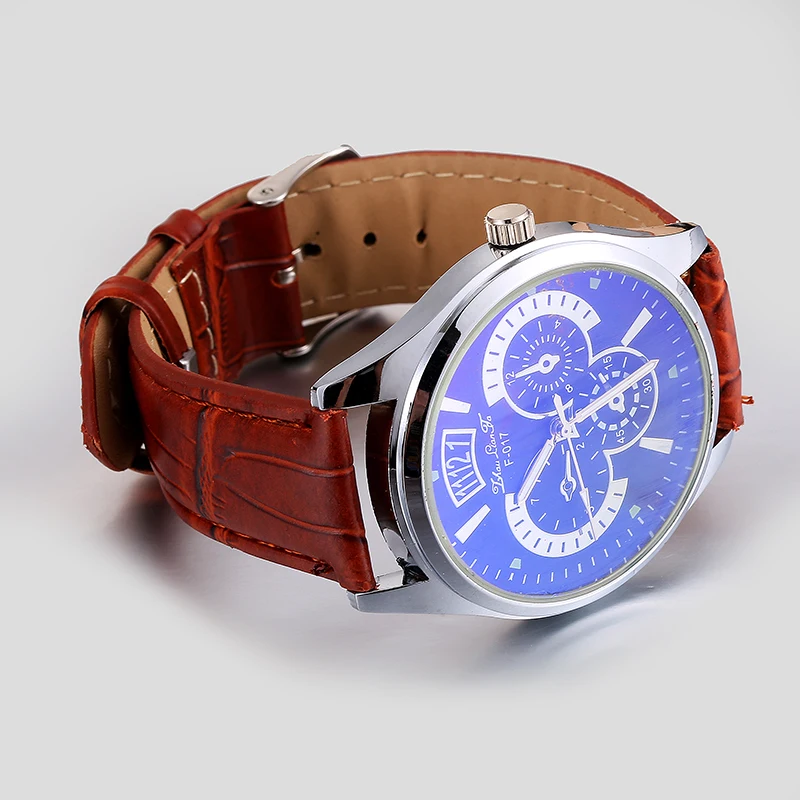 

Часы наручные мужские кварцевые с кожаным ремешком, с циферблатом из нержавеющей стали