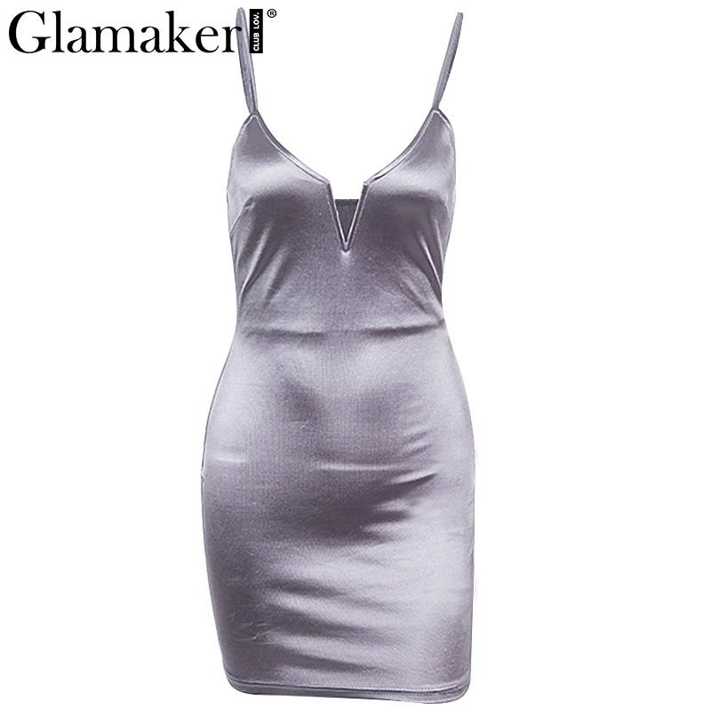 Женский атласный сарафан Glamaker красный праздничный сексуальное летнее короткое