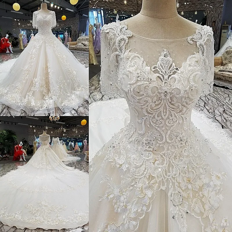 Свадебные платья Vestido De Noiva кружевными цветами цвета слоновой кости с круглым