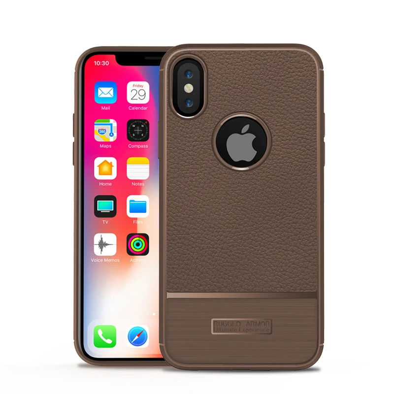 Тонкий чехол с текстурой личи для iPhone X Vpower силиконовый мягкий бронированный из