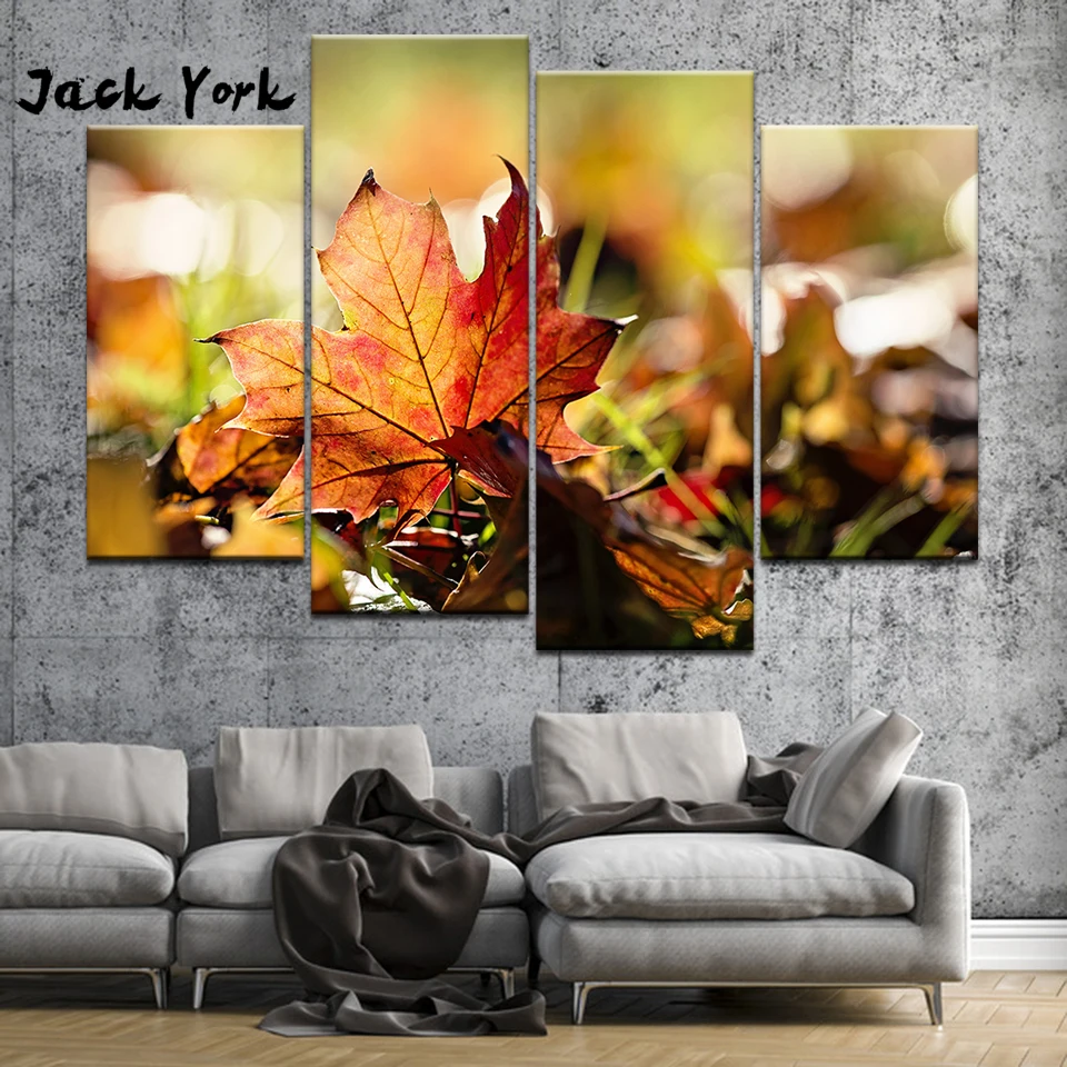 Canvas Painting Autumn leaves 4 Pieces Wall Art Modular Wallpapers Poster Print living room Home Decor free shipping | Дом и сад