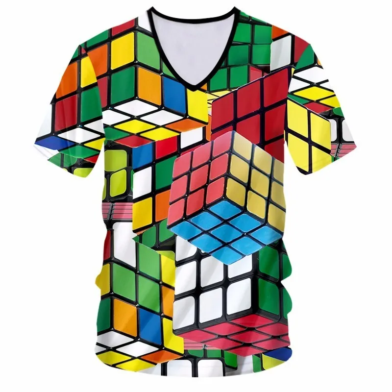 OGKB 2018 Летняя мужская футболка 3D печать Модный Дизайн Куб круглый вырез v-образный