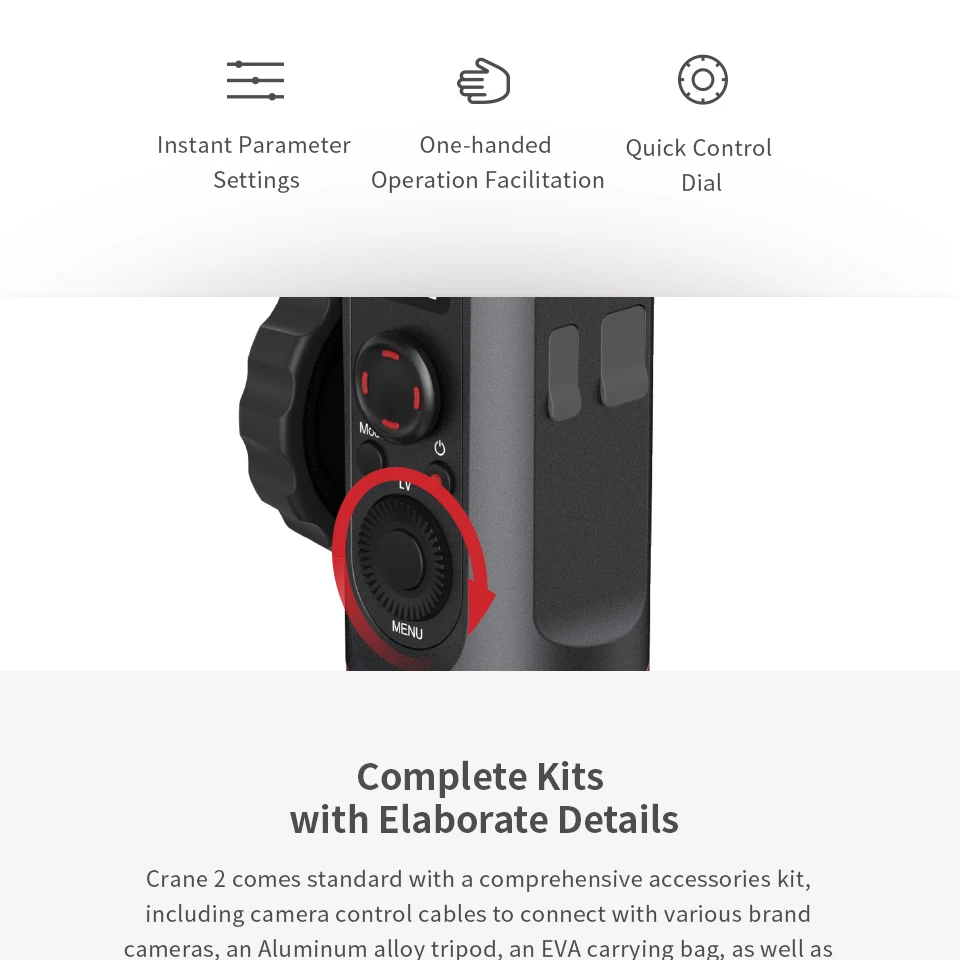 Zhiyun Crane 2 3 Axis Handheld Gimbal Stabilizer with Dul Handle Remote Controller Support for DSLR Cameras Load up to 3.2KG | Электроника