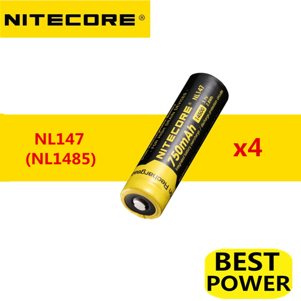 4 шт./лот NiteCore NL147/NL1485 14500 3 7 В 750 мАч 2.8Wh литий ионный аккумулятор с защитой|batteries