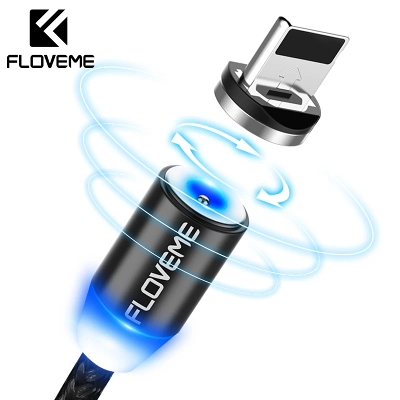 Магнитный зарядный кабель FLOVEME с подсветкой Micro USB Type C в нейлоновой оплетке для