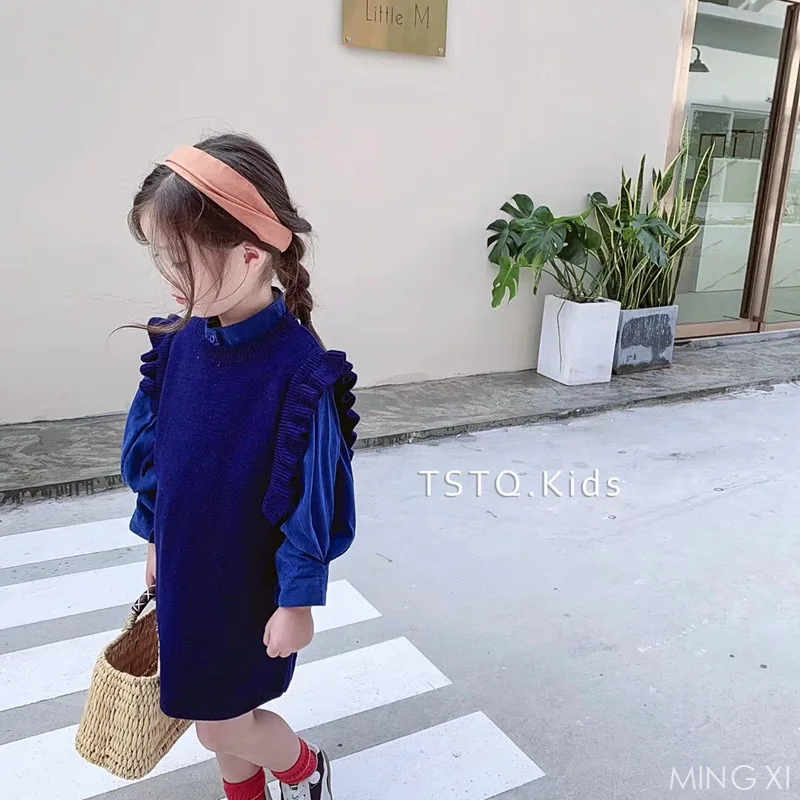 Весна 2019 новый костюм для девочек детский длинный вязаный жилет с деревянными