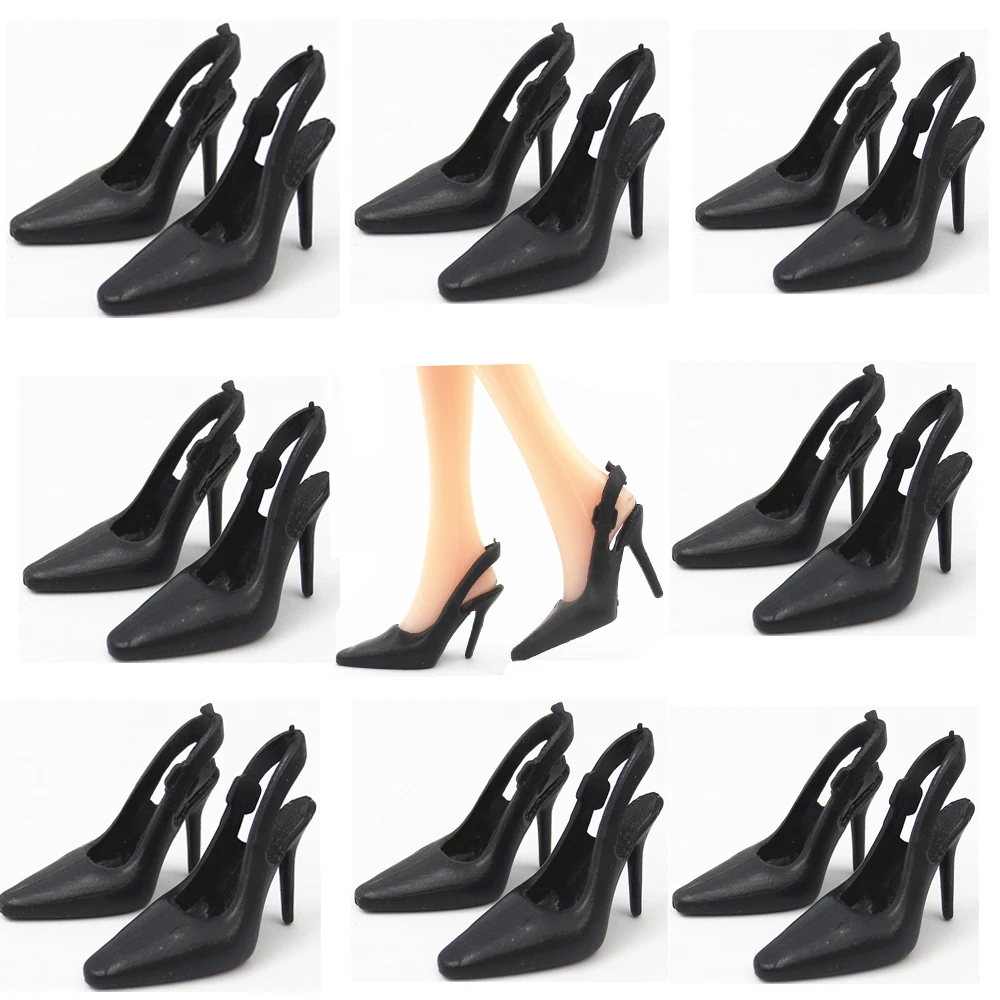 NK 10 пары/компл. кукла черная обувь милые модные сандалии на каблуках для куклы