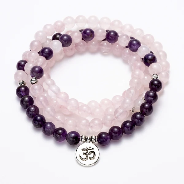 purple OM Женские 108 бусины, розовые камни, эластичные браслеты, Lotus OM, Будда, молитва, любовь, массивные ювелирные изделия - Окраска металла: purple OM