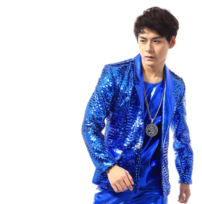 Blue men suits designs masculino homme terno stage costumes for singers men sequin blazer dance clothes jacket star style dress