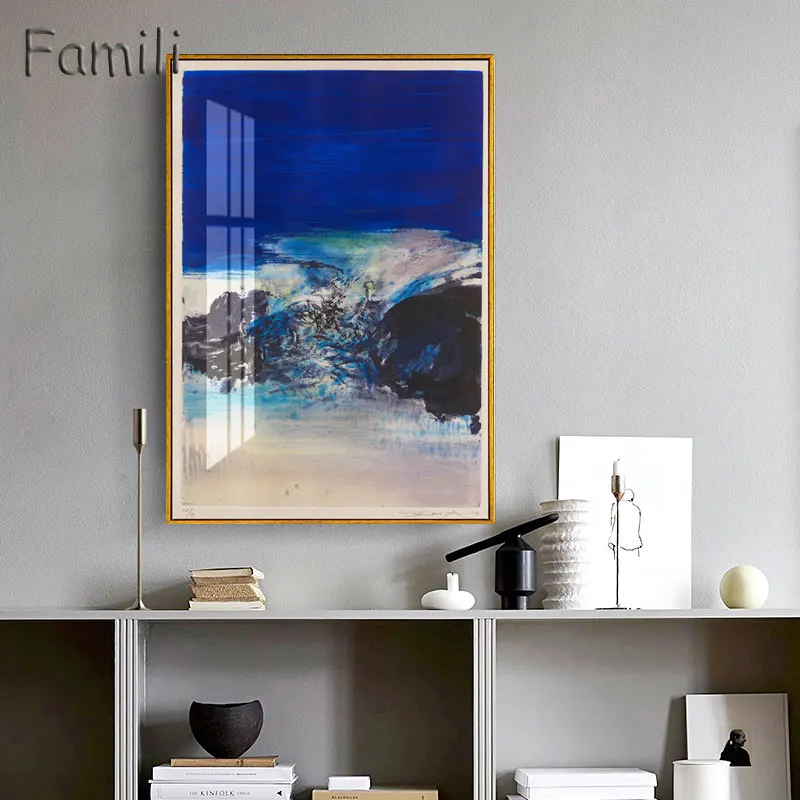 Абстрактный пейзаж светильник синее украшение холст принт постер