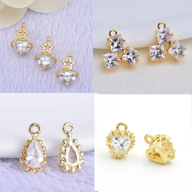 50 шт медный материал покрытый золотом корейский bling Сердце Шарм серьги капля