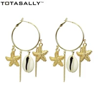 totasally designed seafish seashell charms earrings for women tassel round hoop earrings party summer beach earrings