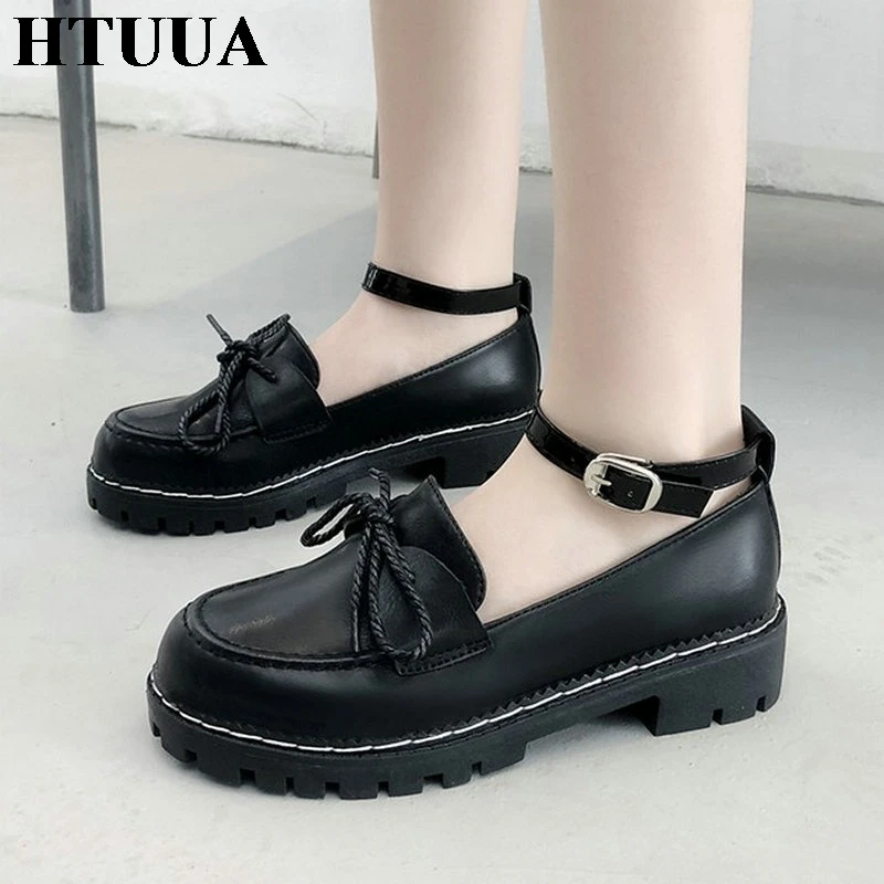 HTUUA/Новинка черные туфли из искусственной кожи с пряжкой на ремешке женские