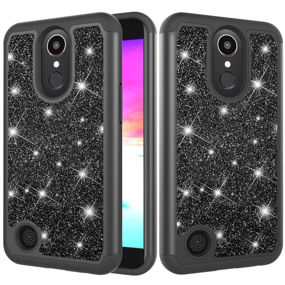 Розовое золото телефонные чехлы для LG K10 LV5 M250N случае для LG K20 Plus Блеск Кристалл блёстки Силиконовые ПК двойной слои крышка Fundas