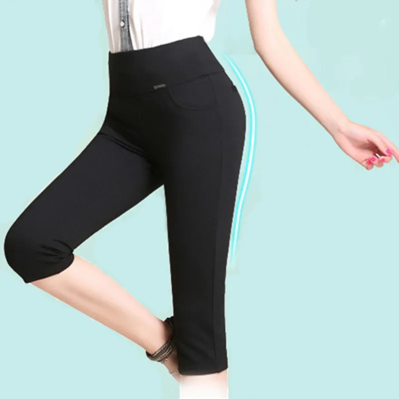 summer style fashion 3 color Iron card occupation women high waish pants S-6XL 5XL 4XL calf-length Trousers capris plus size | Женская
