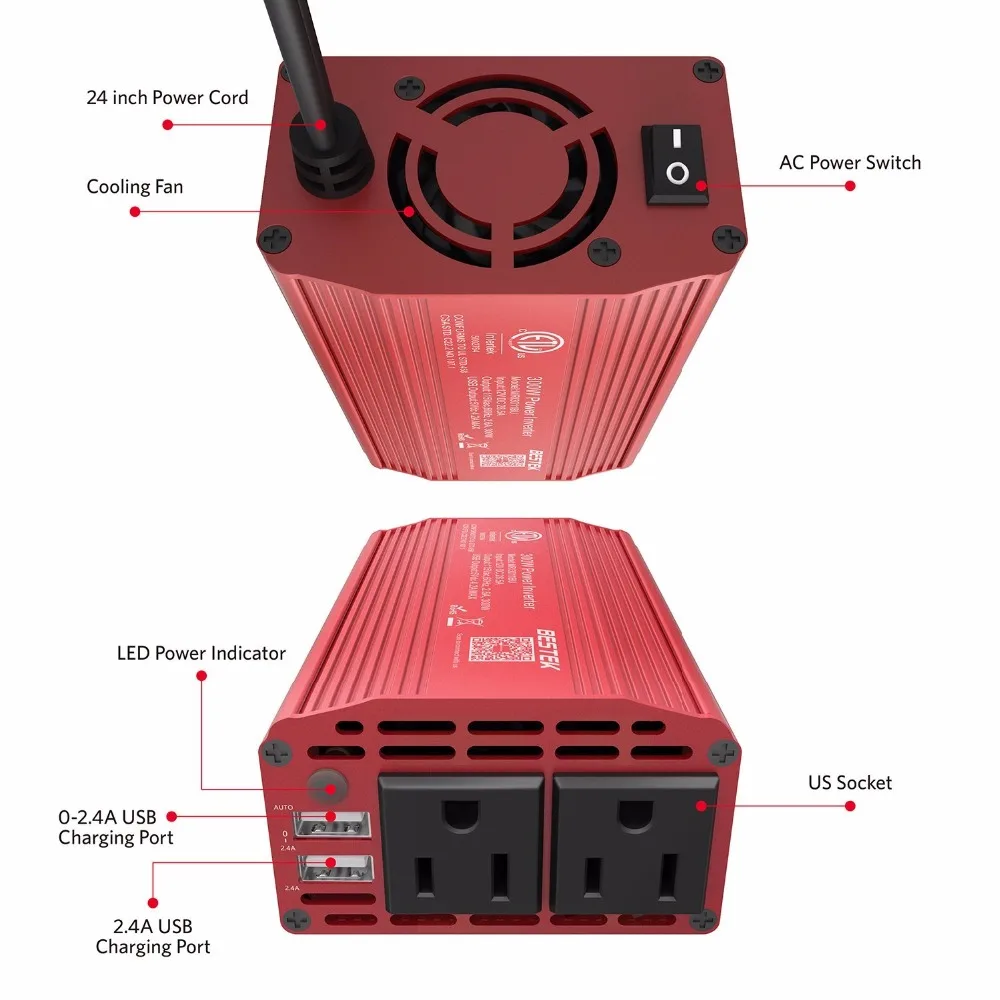 BESTEK 300 Вт автомобиля Мощность инвертор 12 В 110 60 Гц конвертер 4.2A Dual USB Usb Зарядное