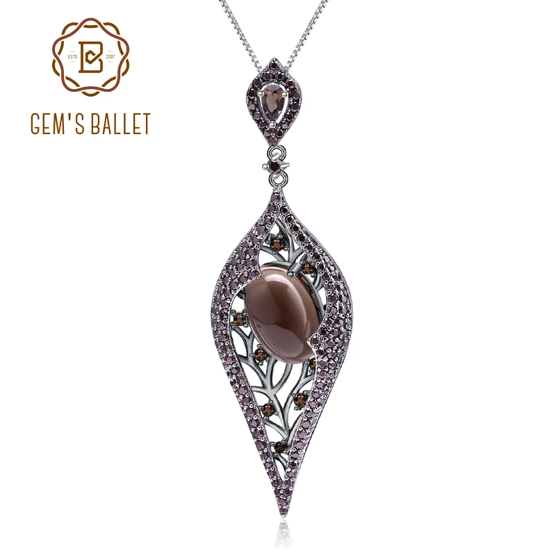 GEM'S BALLET натуральный дымчатый кварц драгоценный камень винтажный, готический, в стиле панк кулон 925 пробы Серебряное колье для женщин вечерние ювелирные изделия