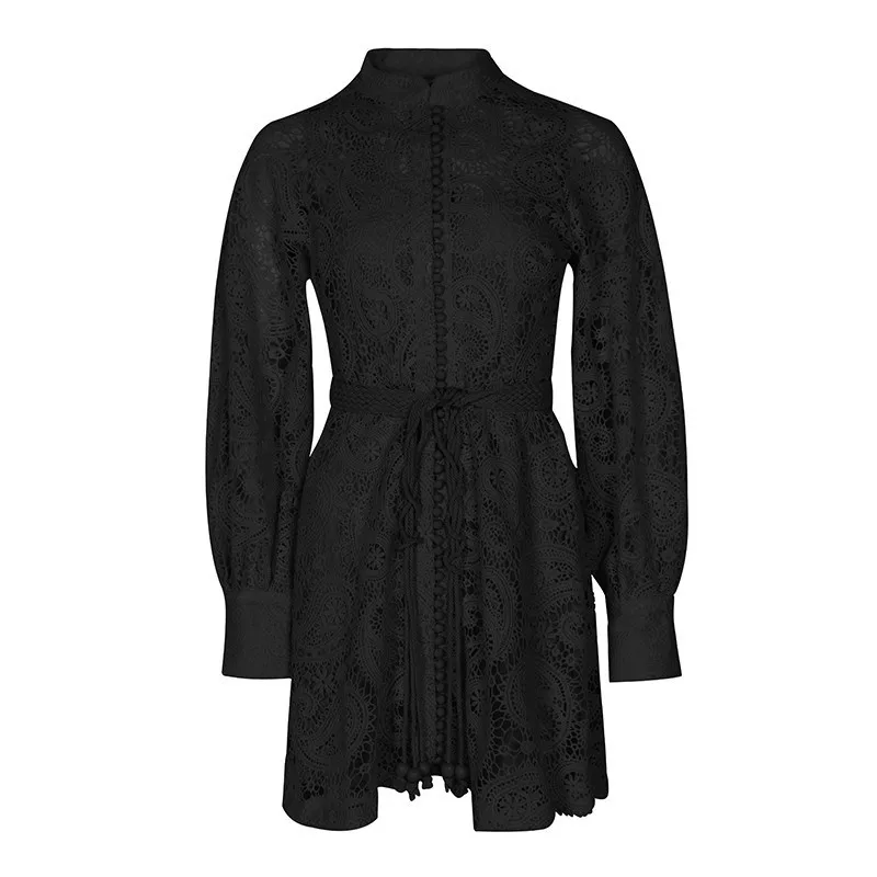 TWOTWINSTYLE летнее открытое женское платье со стоячим воротником и рукавами-фонариками с высокой талией на шнуровке мини-платья Женская мода Новинка