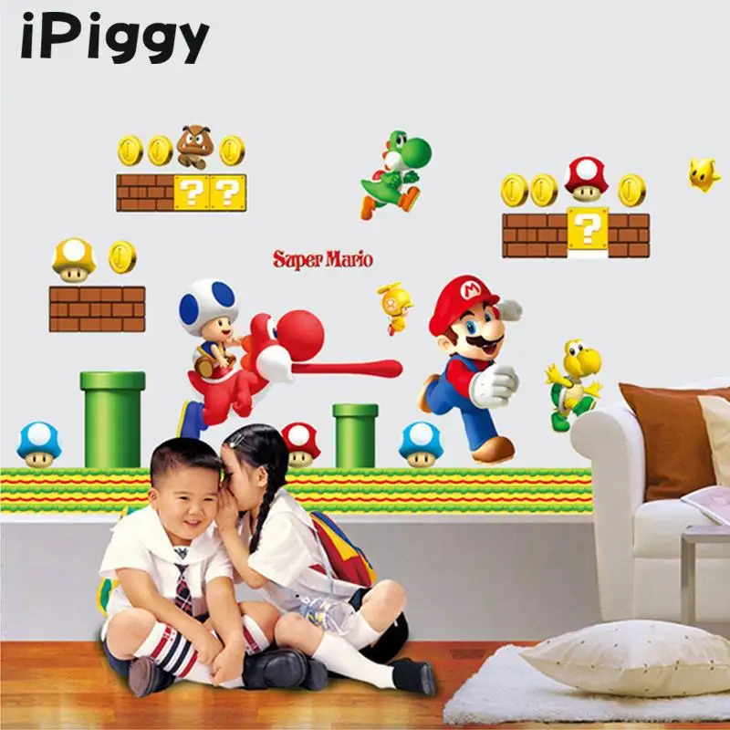 Super Mario Bros стены стикеры для детей номеров Детская комната украшение обоев Арт