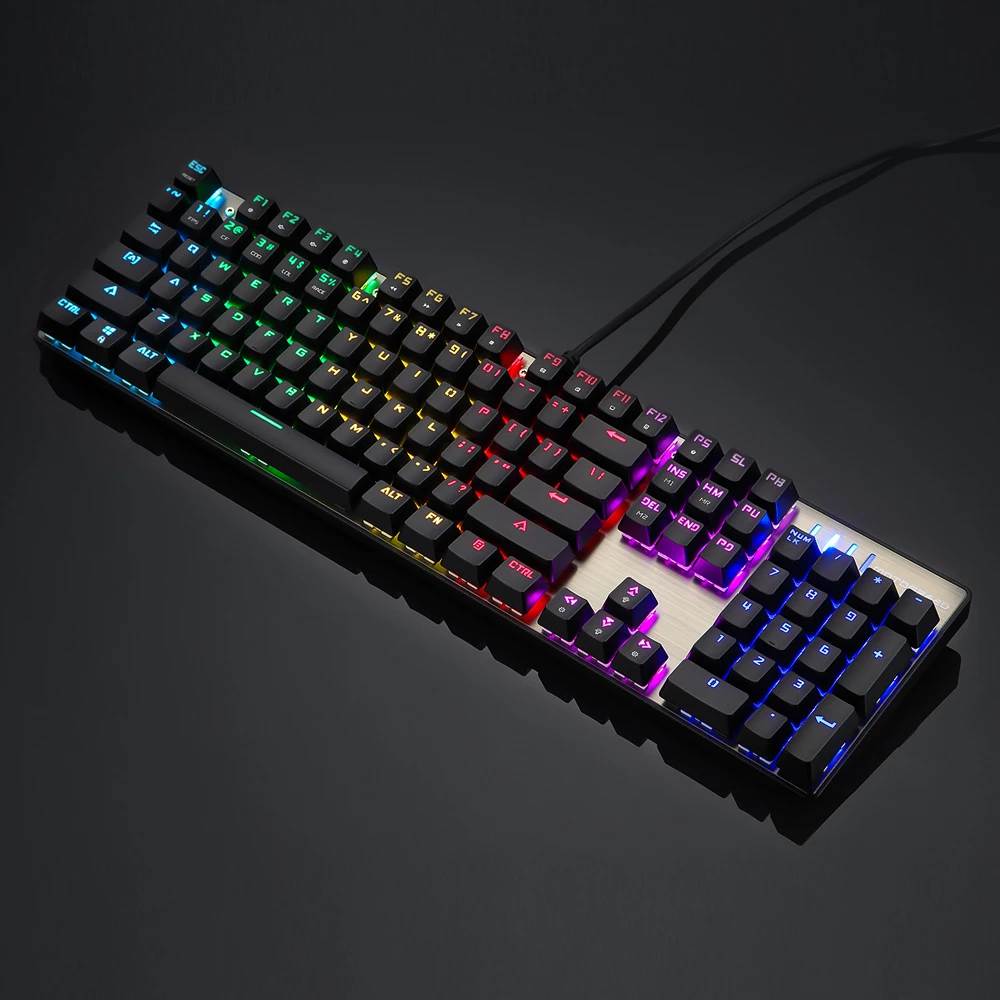 MOTOSPEED CK104, металлическая Механическая игровая клавиатура с 104 клавишами, синие переключатели, проводной USB, цветной светодиодный, с подсветкой, для любителей компьютерных игр