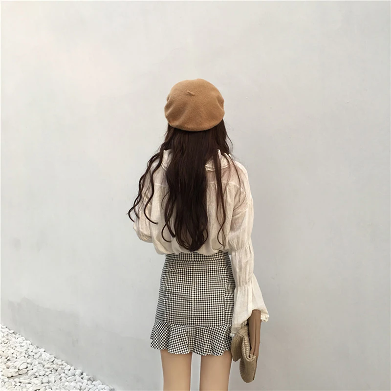 

Fashion Summer Korean Women Plaid Fishtail Striped A-Line High Waist Sexy Skirt