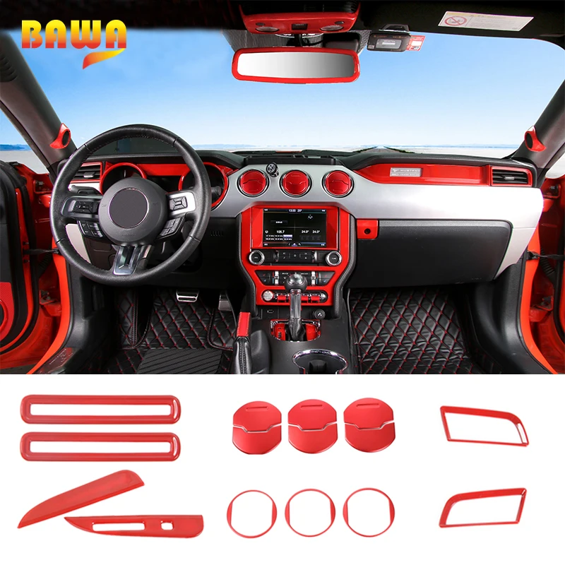 Комплект молдингов BAWA для салона Ford Mustang 2015 + ABS наклейки красные синие
