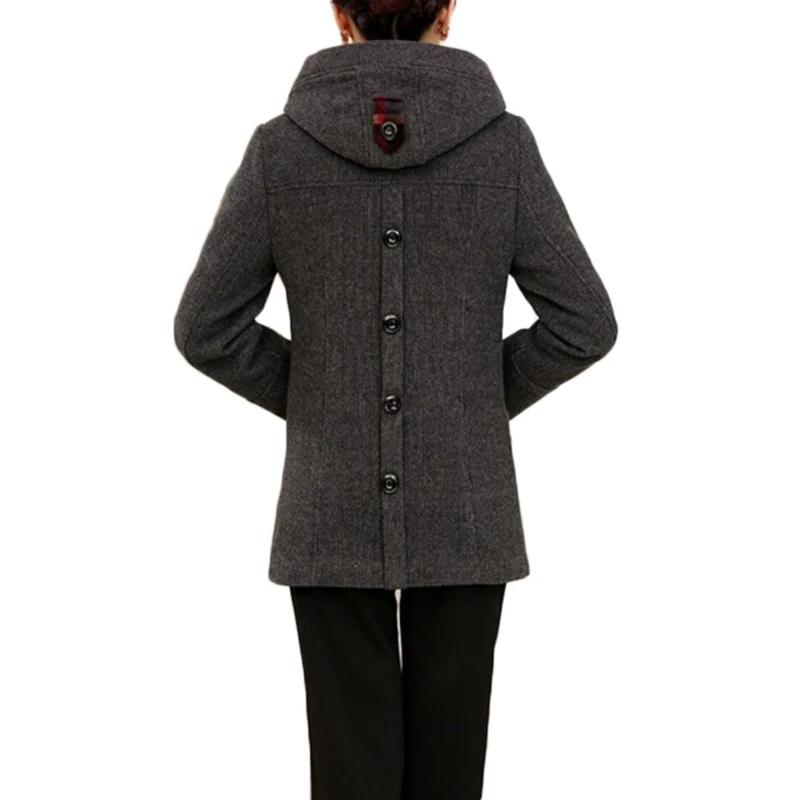 

Plus size Women Woolen Jacket New Middle-aged women Winter woolen coat Hooded single-breasted Khaki Lady Outerwear XL-5XL A882