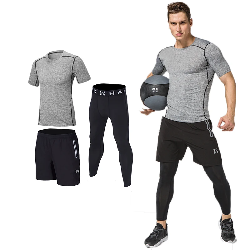 Компрессионный спортивный костюм 5 шт. комплект для фитнеса бега футболка