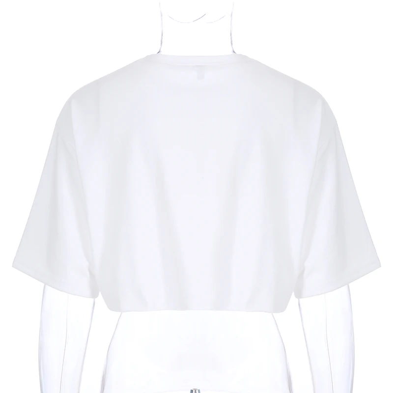 Harajuku Angel Print Белая укороченная Футболка женские свободные топы с коротким рукавом