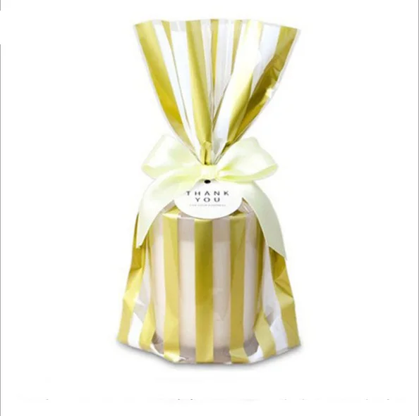 Gold striped 100pcs 100 шт Золотая Марка в горошек полосатая сумка для печенья пакет для конфет Печенье десертные сумки вечерние подарочные пакеты - Цвет: Gold striped 100pcs