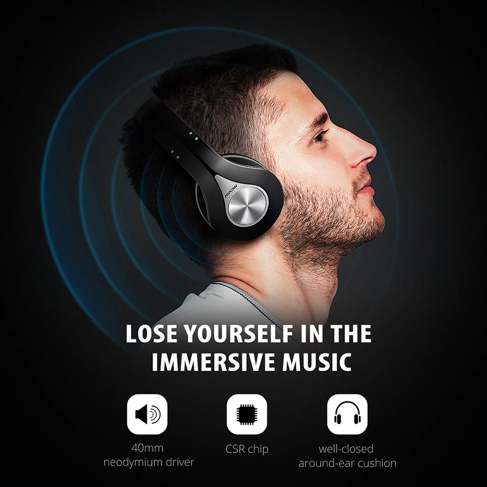Mpow 059 Bluetooth наушники с шумоподавлением Беспроводные Стерео складные наушники эргономичный дизайн наушники Встроенный микрофон