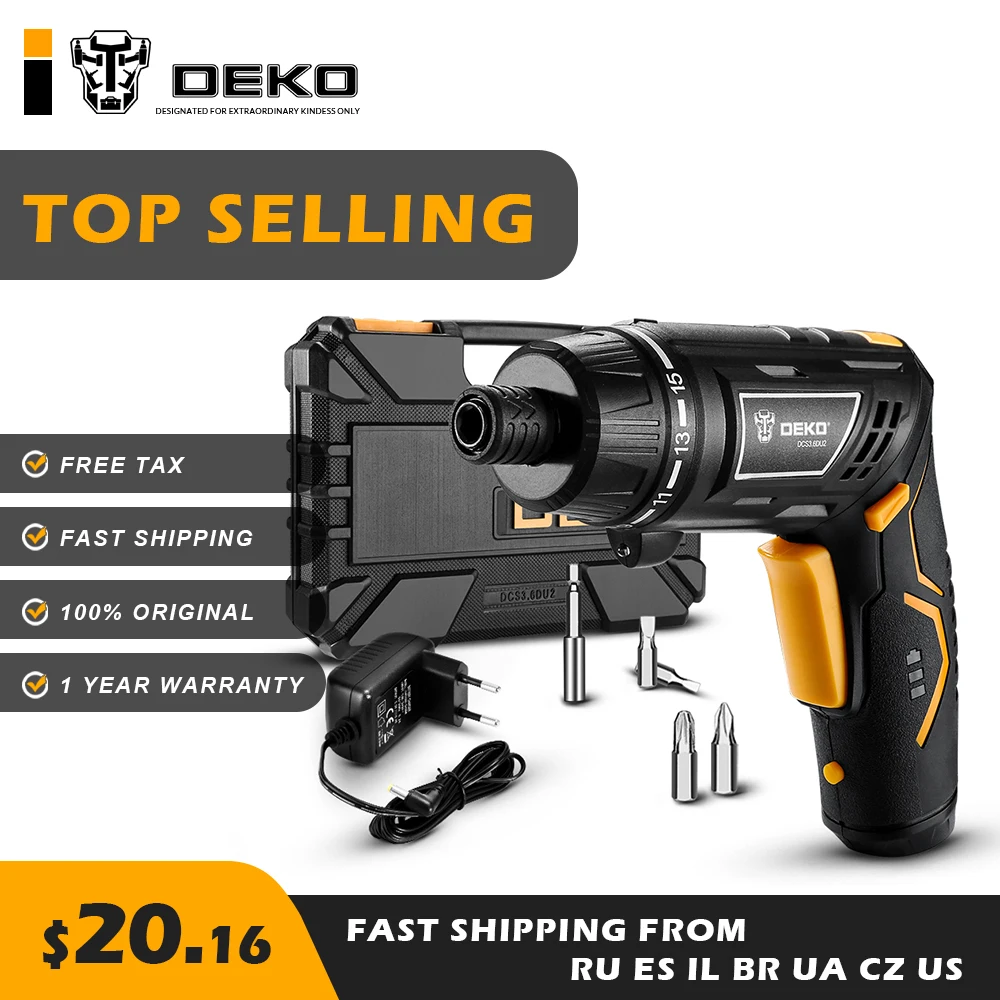 DEKO DCS3.6DU2 Беспроводная электрическая отвертка Бытовая поворотная ручка с светодиодный фонарь домашние инструменты для самостоятельного декорирования