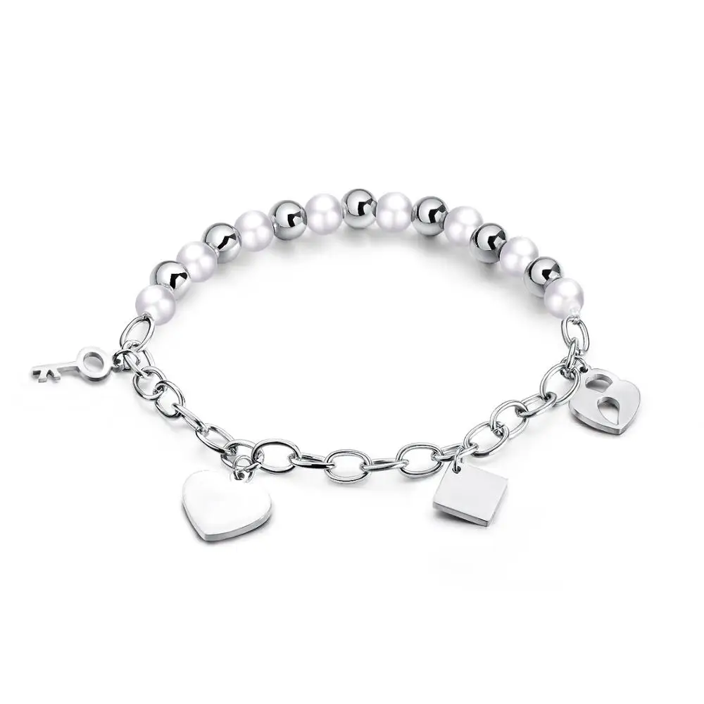 Stainless Steel Silver Rose Gold Color Love Heart Square Pattern Decorating Chain Bracelets New Fashion Jewelry Gift for Woman | Украшения